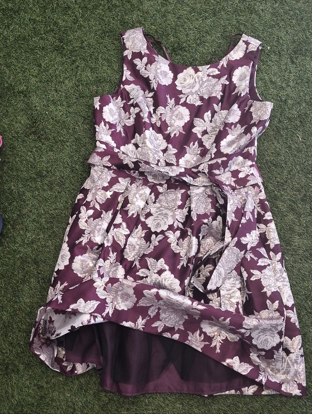 Jessica Howard Burgundy and Metallic Gold Floral Fit & Flare Dress
